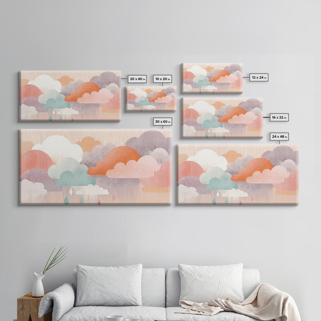 Cloud Rainbow and Raindrop Composition Framed Canvas Print, Nursery Decor, Nursery Art, Fine Art, Nursery, Kids Wall Art, NDE-2x1-88