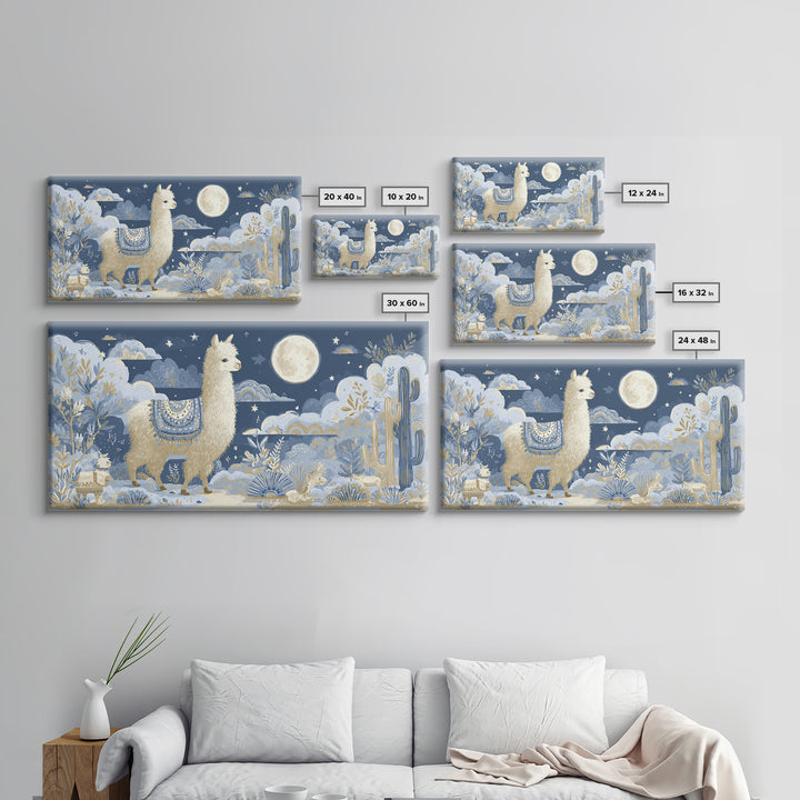 Cute Llama with Blanket Pattern Canvas Print, Nursery Decor, Playroom Decor, Nursery, Boy Nursery Decor, Gallery Decor, NDE-2x1-89