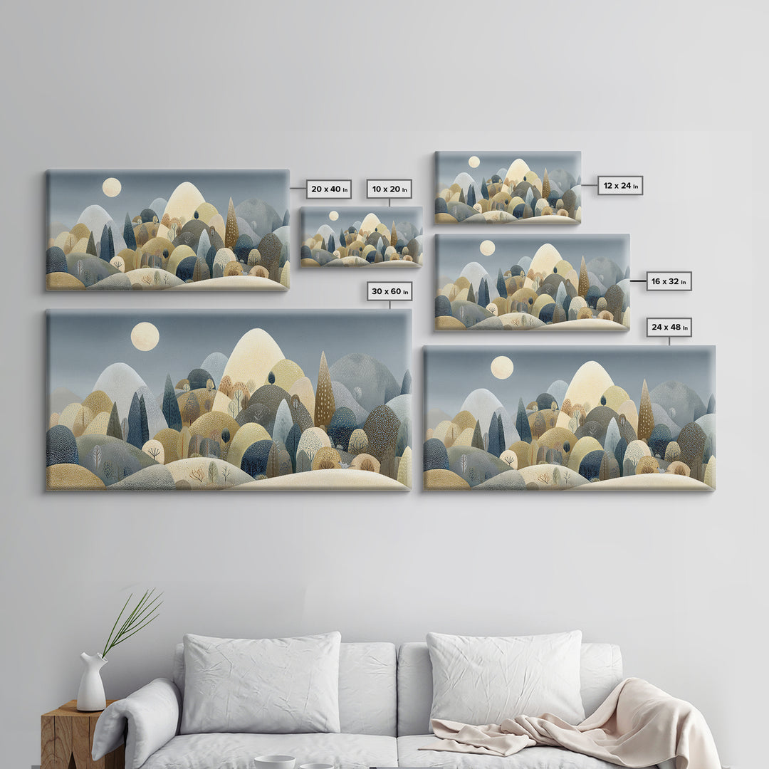 Calm Mountain Nursery Landscape Framed Canvas Print, Nursery Decor, Wall, Nursery, Nursery Wall Decals, Woodland Nursery, NDE-2x1-92