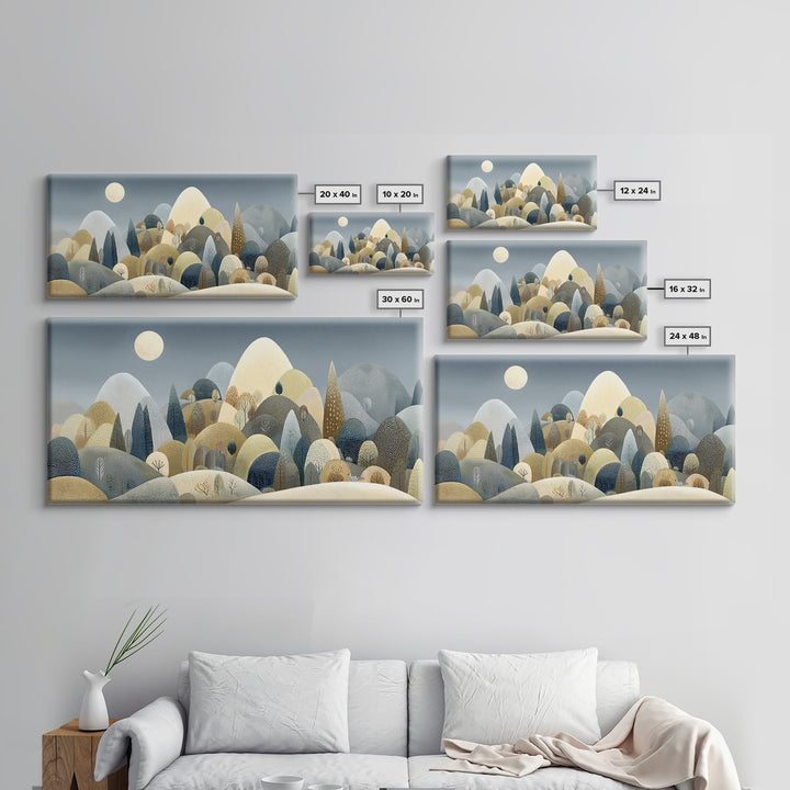 Calm Mountain Nursery Landscape Framed Canvas Print, Nursery Decor, Wall, Nursery, Nursery Wall Decals, Woodland Nursery, NDE-2x1-92