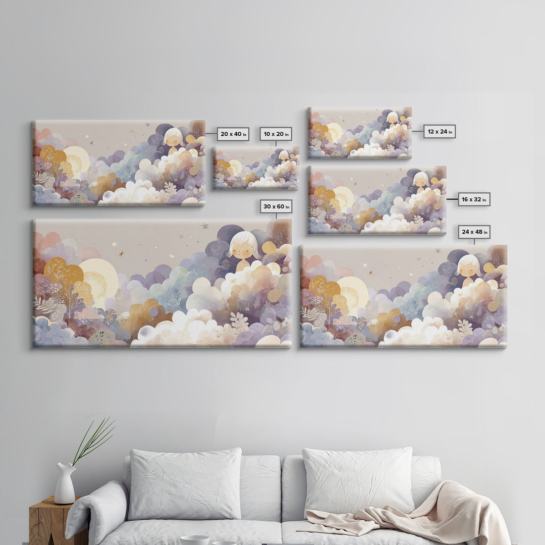 Pastel Rainbow with Soft Cloud Shapes Canvas Print, Nursery Decor, Floral Wall Art, Abstract Art, Nursery, Gallery Decor, NDE-2x1-93