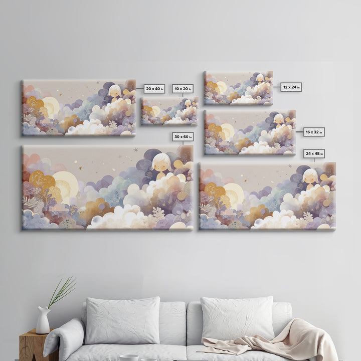 Pastel Rainbow with Soft Cloud Shapes Canvas Print, Nursery Decor, Floral Wall Art, Abstract Art, Nursery, Gallery Decor, NDE-2x1-93
