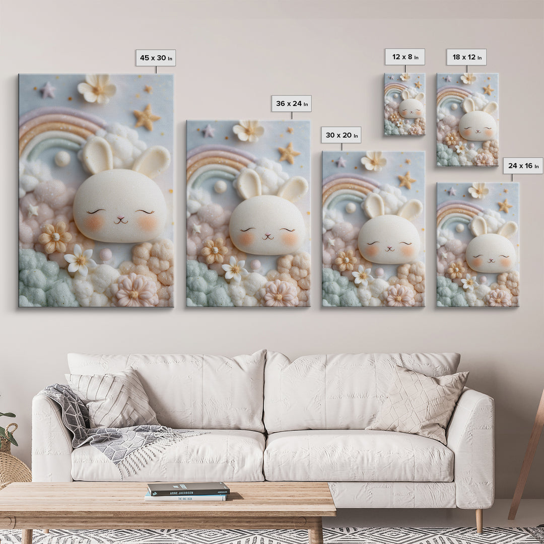 Cloud Rainbow and Raindrop Composition Framed Canvas Print, Nursery Decor, Canvas, Fine Art, Nursery, Playroom Decor, NDE-2x3-100