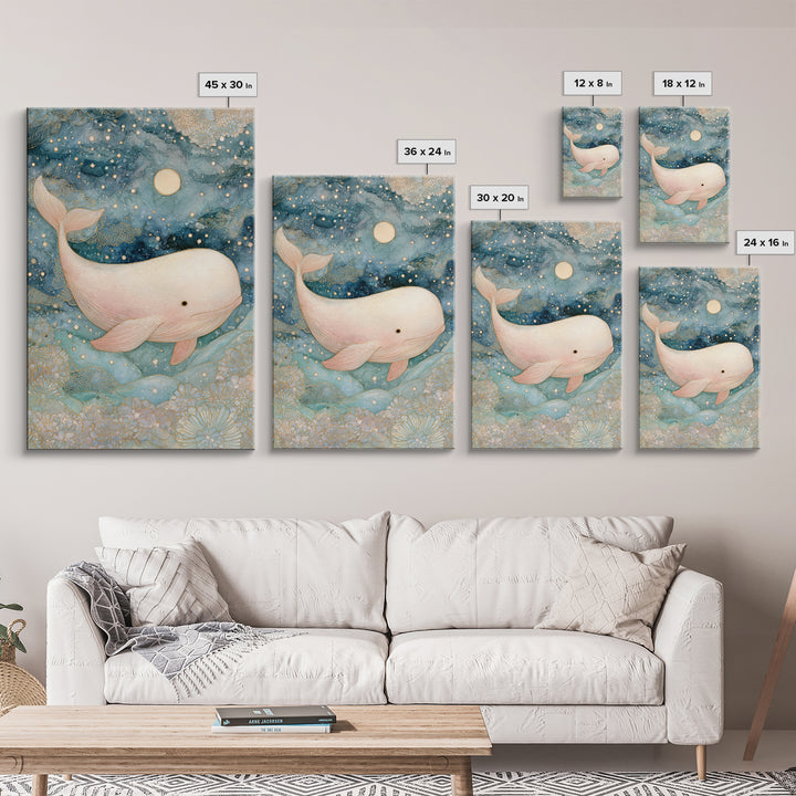 Baby Whale Swimming Through Stars Canvas Print, Nursery Decor, Gallery Decor, Fine Art, Nursery, Wall Art, Home Decor, NDE-2x3-16