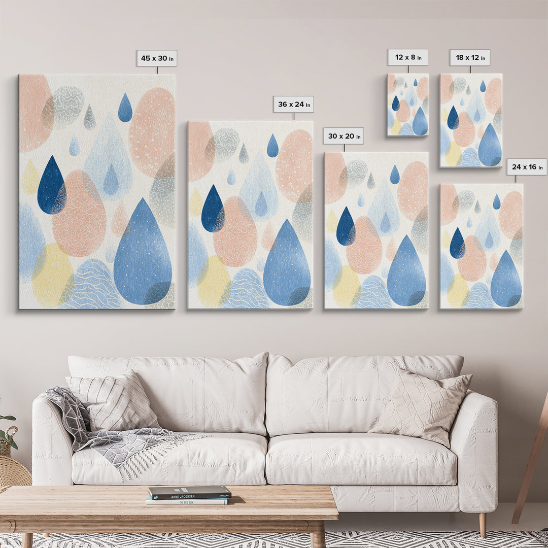 Cloud Rainbow and Raindrop Composition Framed Canvas Print, Nursery Decor, Wall Light, Fine Art, Nursery, Statement Artwork, NDE-2x3-28
