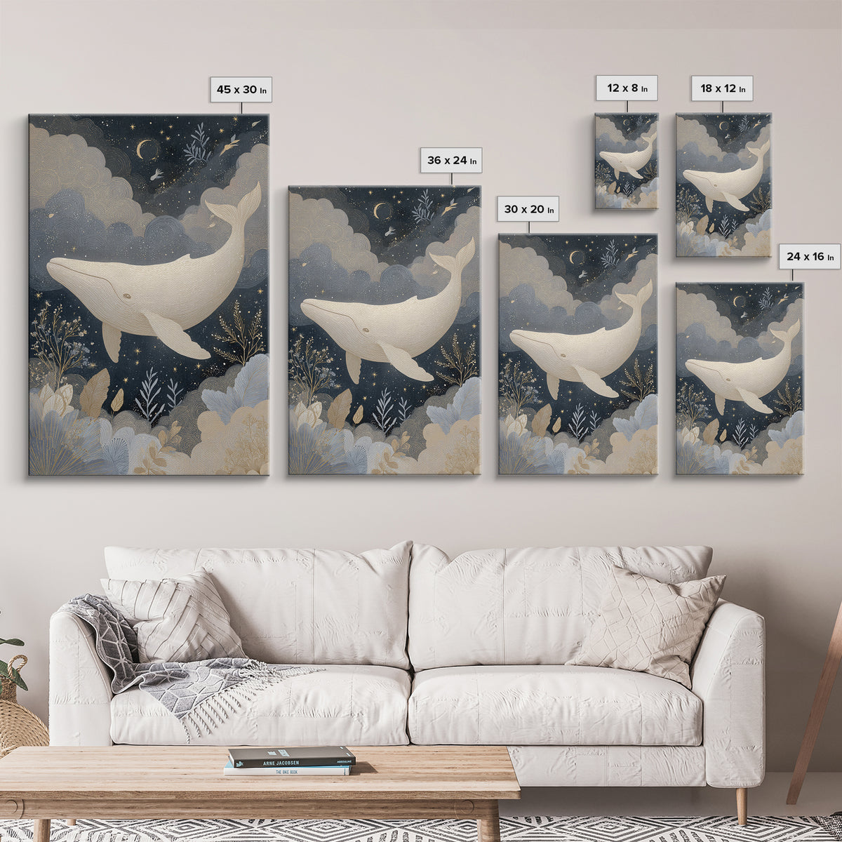 Baby Whale Swimming Through Stars Canvas Print, Nursery Decor, Contemporary Art, Nursery, Wall Decals, Nursery Wall Decor, NDE-2x3-40