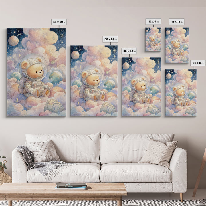 Little Astronaut Bear Framed Canvas Print, Nursery Decor, Wall Decals, Abstract Art, Nursery, Girl Nursery Decor, NDE-2x3-47