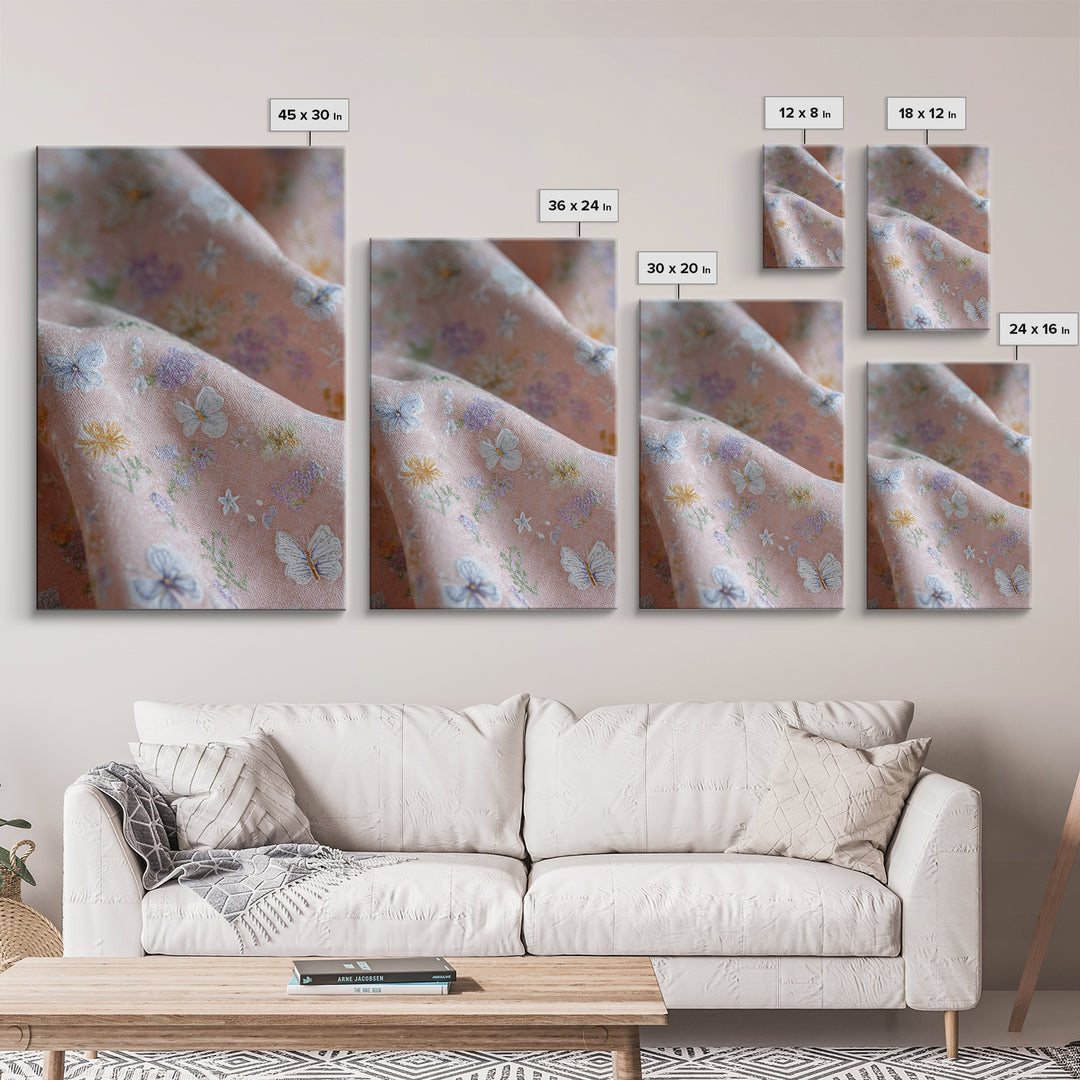 Pastel Butterfly and Wildflower Pattern Framed Canvas Print, Nursery Decor, Home Decor, Fine Art, Nursery, Nursery Art, NDE-2x3-48