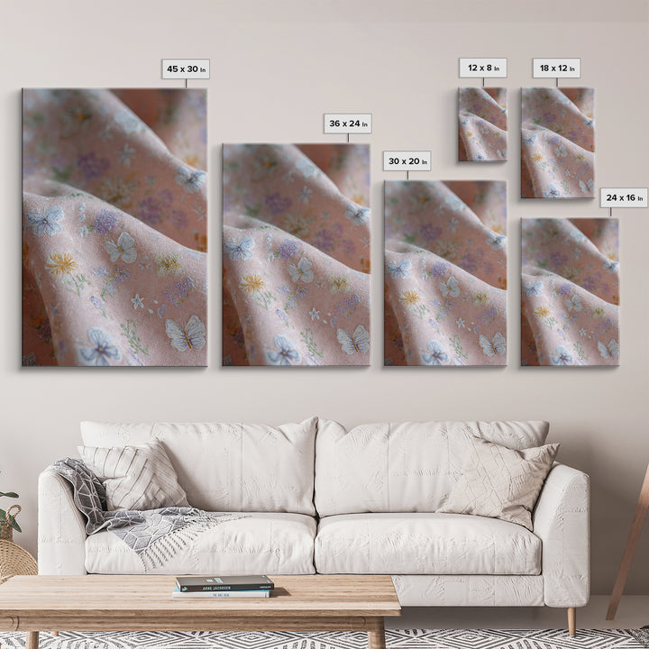 Pastel Butterfly and Wildflower Pattern Framed Canvas Print, Nursery Decor, Home Decor, Fine Art, Nursery, Nursery Art, NDE-2x3-48