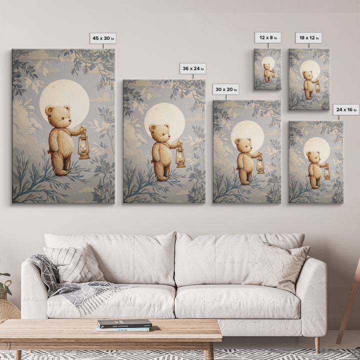 Storybook Bear with Little Lantern Canvas Print, Nursery Decor, Playroom Decor, Fine Art, Nursery, Boy Nursery Decor, NDE-2x3-65