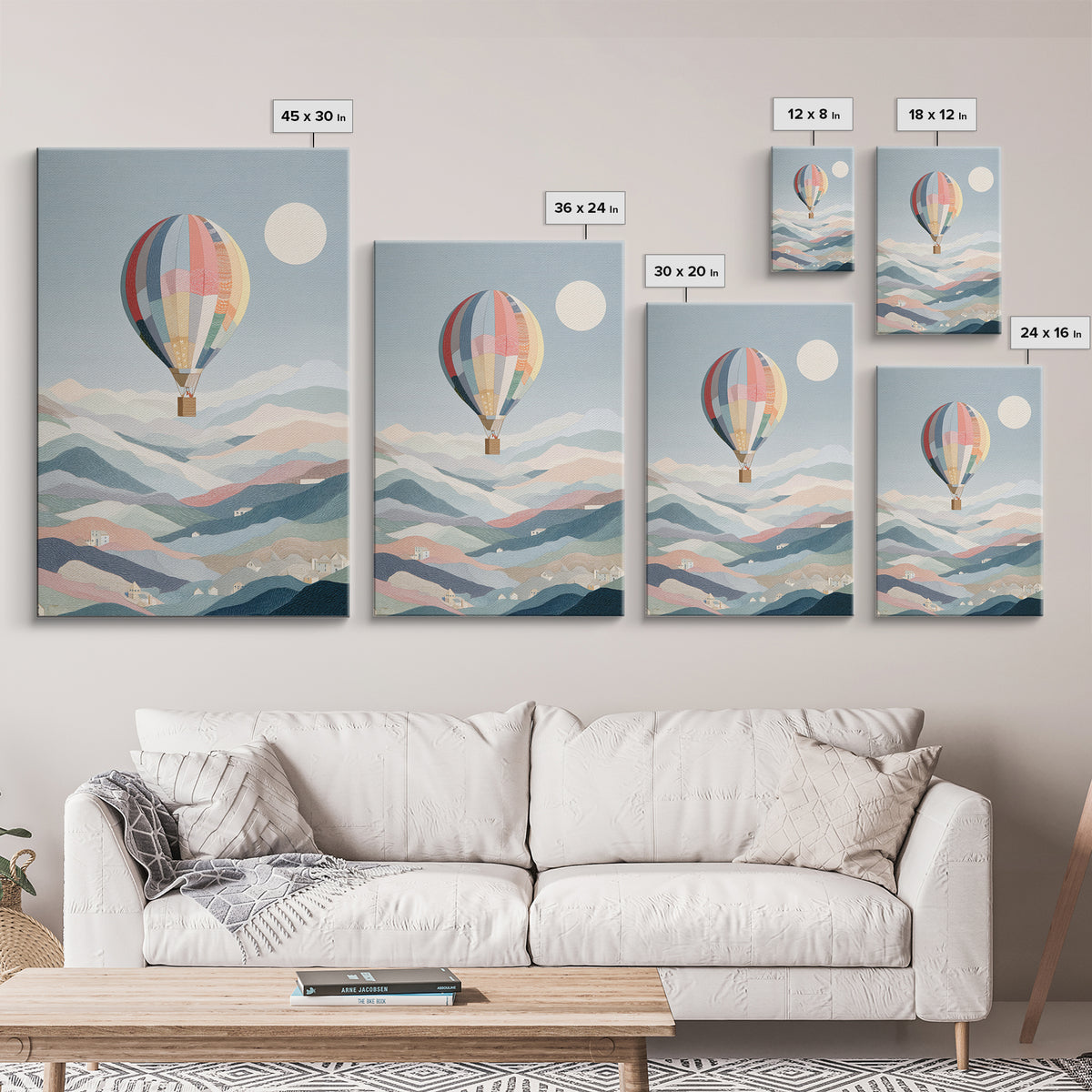 Hot Air Balloon Drifting Framed Canvas Print, Nursery Decor, Playroom Decor, Nursery, Boy Nursery Decor, Gallery Decor, NDE-2x3-68