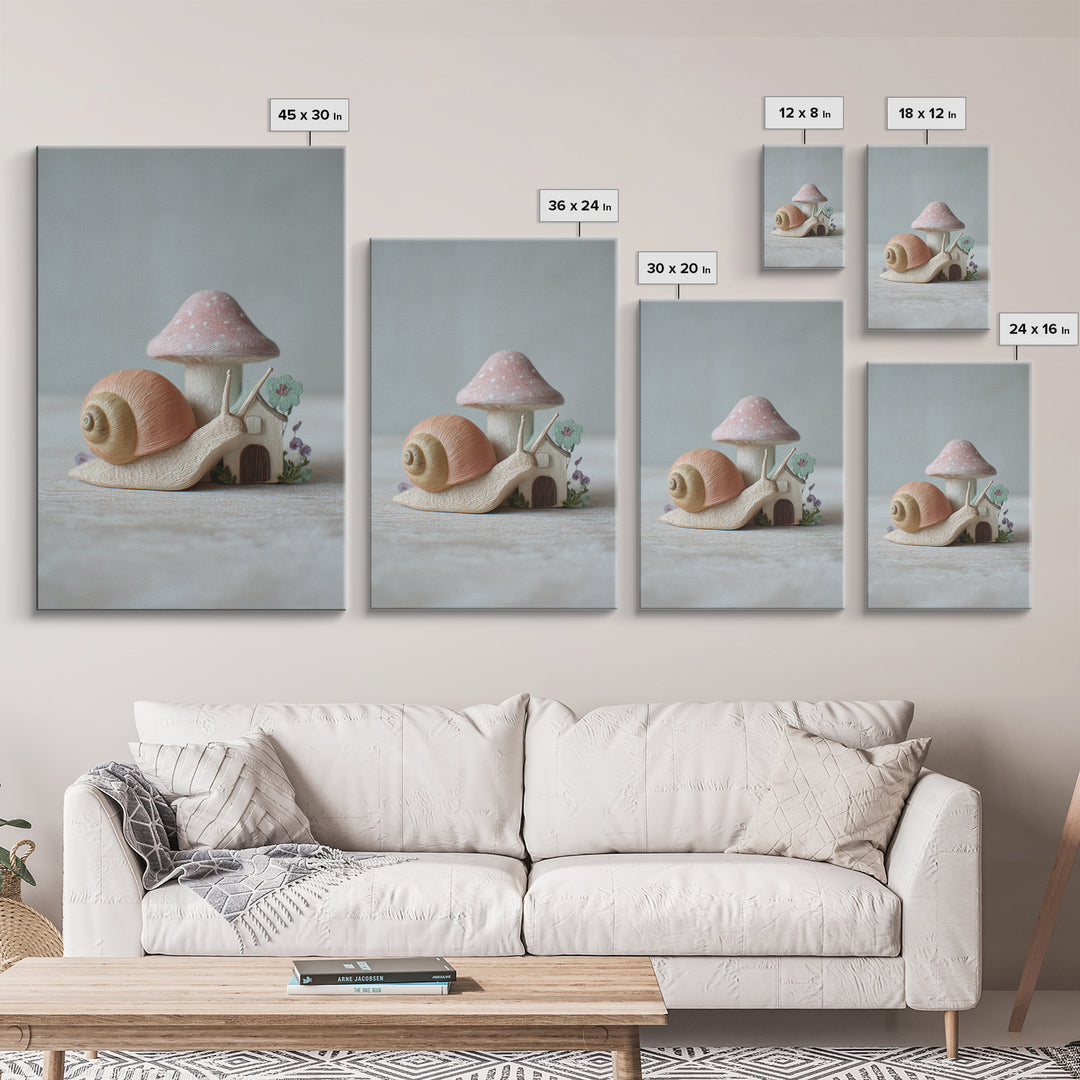 Garden Snail with Mushroom House Canvas Print, Nursery Decor, Fine Art Print, Watercolor Art, Nursery, Printable Wall Art, NDE-2x3-7