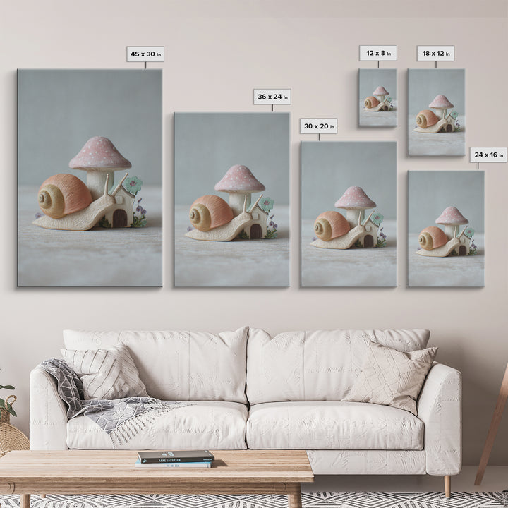 Garden Snail with Mushroom House Canvas Print, Nursery Decor, Fine Art Print, Watercolor Art, Nursery, Printable Wall Art, NDE-2x3-7