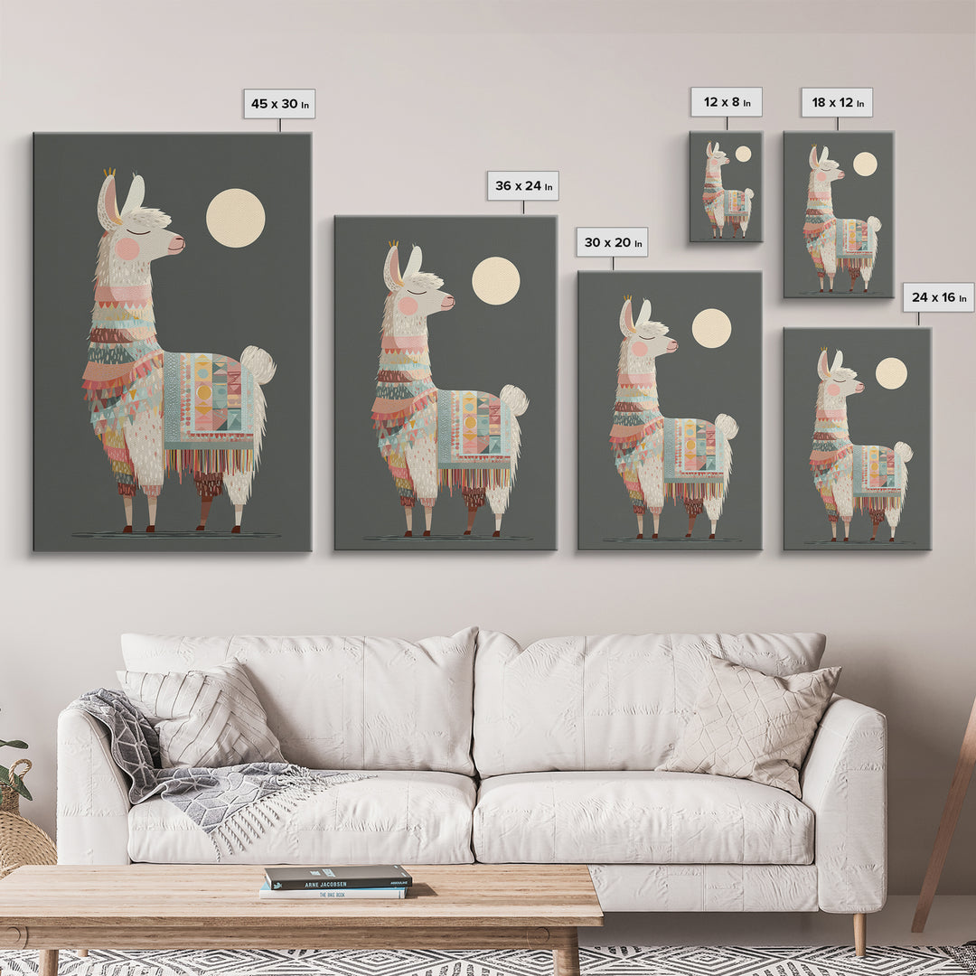 Cute Llama with Blanket Pattern Canvas Print, Nursery Decor, Safari Nursery Decor, Nursery, Modern Decor, Fine Art Print, NDE-2x3-77