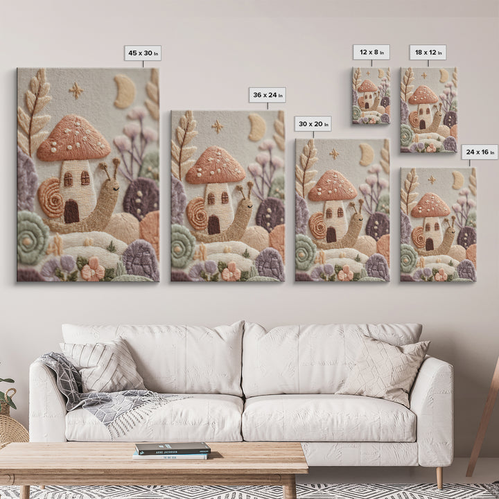 Garden Snail with Mushroom House Canvas Print, Nursery Decor, Nursery Art, Watercolor Art, Nursery, Kids Wall Art, NDE-2x3-79