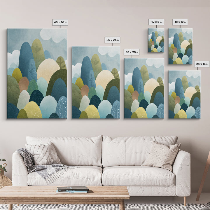 Calm Mountain Nursery Landscape Framed Canvas Print, Nursery Decor, Bedroom Decor, Fine Art, Nursery, Floral Wallpaper, NDE-2x3-80