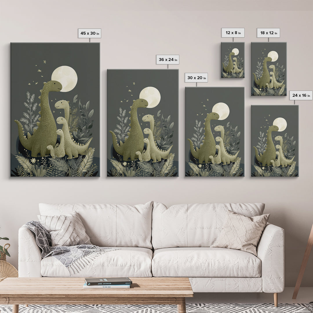 Gentle Dinosaur Family Framed Canvas Print, Nursery Decor, Nursery Wall Decals, Fine Art, Nursery, Textured Painting, NDE-2x3-87