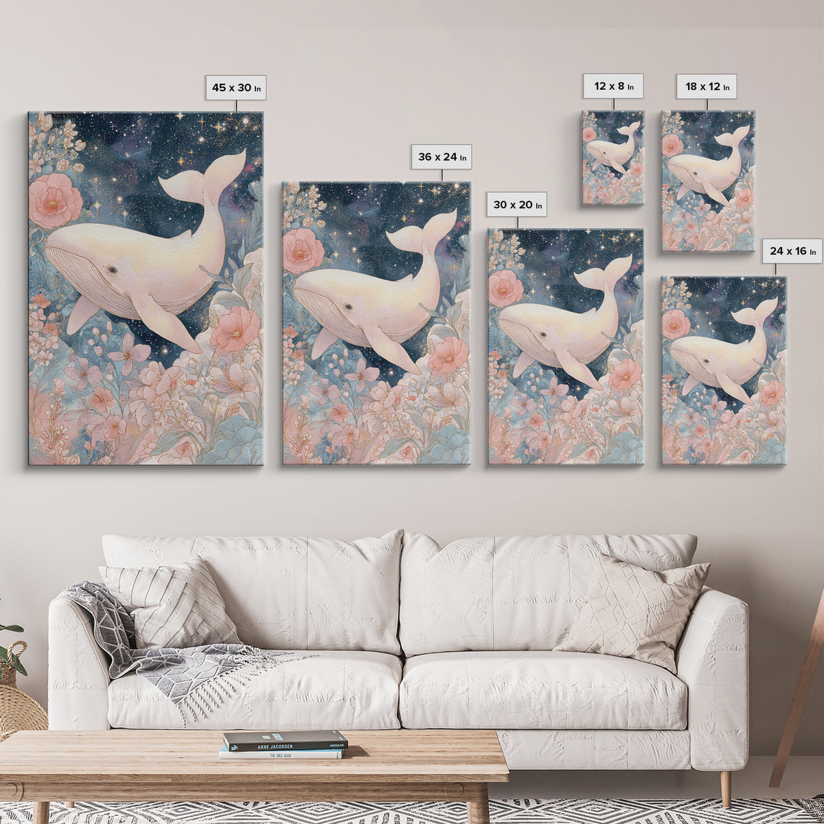 Baby Whale Swimming Through Stars Framed Canvas Print, Nursery Decor, Nursery Prints, Fine Art, Nursery, Nursery Wall Decal, NDE-2x3-88