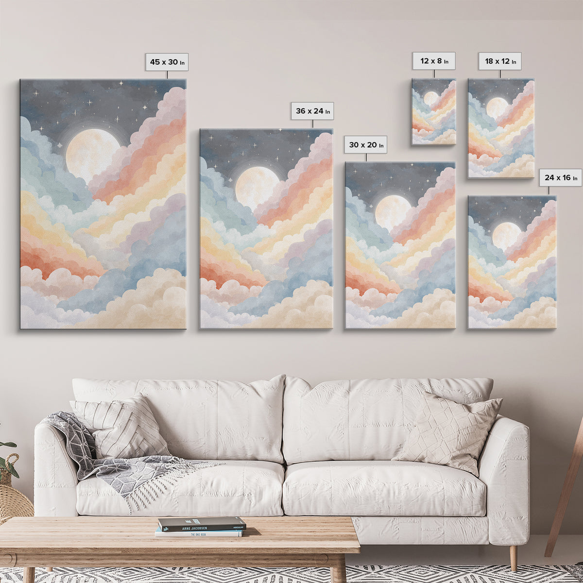 Pastel Rainbow with Soft Cloud Shapes Canvas Print, Nursery Decor, Wall Decal, Abstract Art, Nursery, Wall Light, NDE-2x3-9