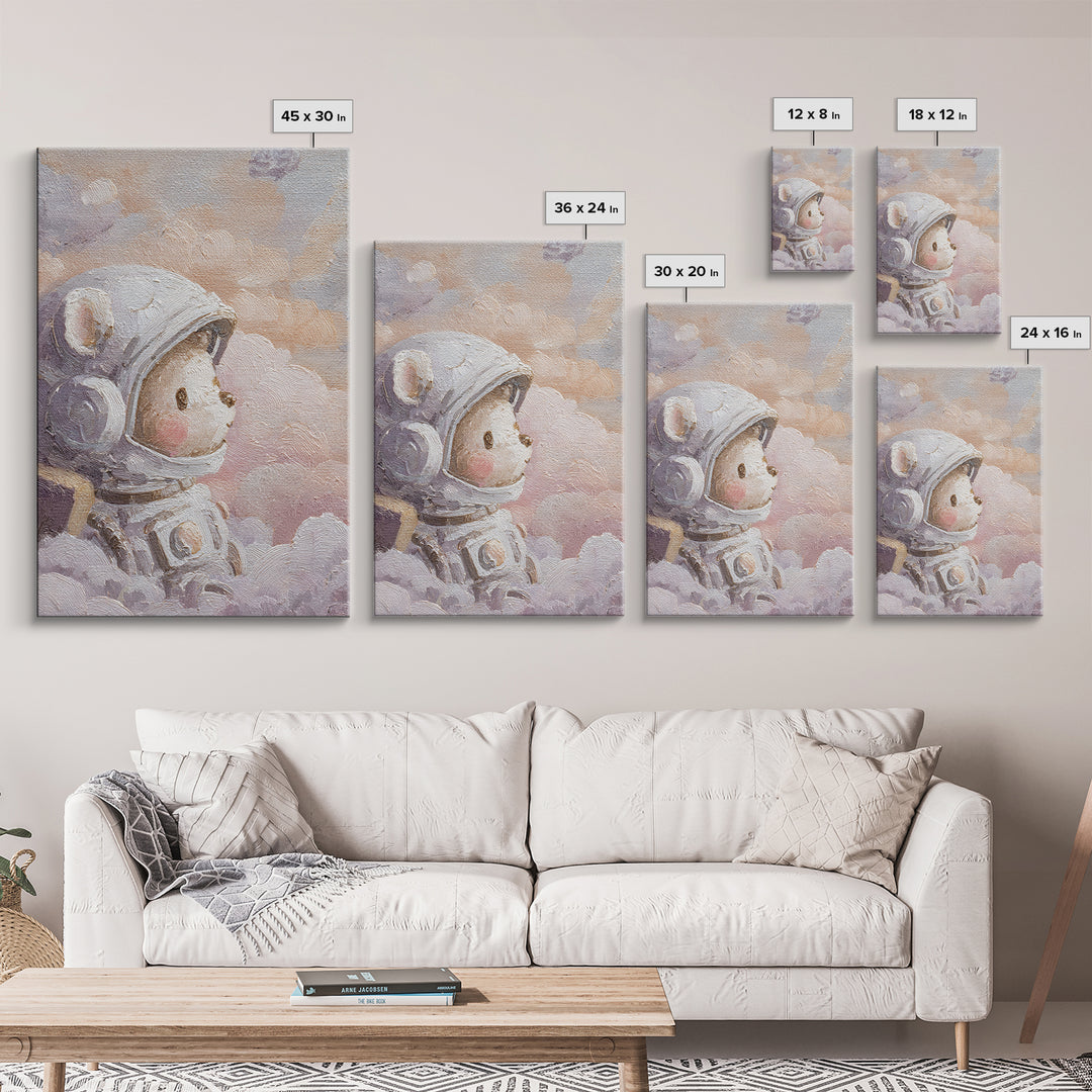 Little Astronaut Bear Canvas Print, Nursery Decor, Nursery Wall Decal, Oil Painting, Nursery, Minimalist Decor, NDE-2x3-95