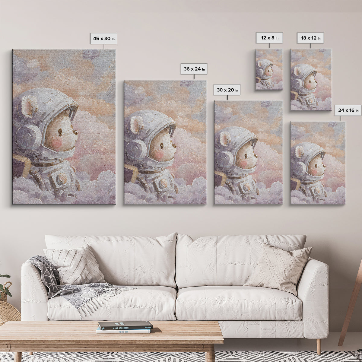 Little Astronaut Bear Canvas Print, Nursery Decor, Nursery Wall Decal, Oil Painting, Nursery, Minimalist Decor, NDE-2x3-95