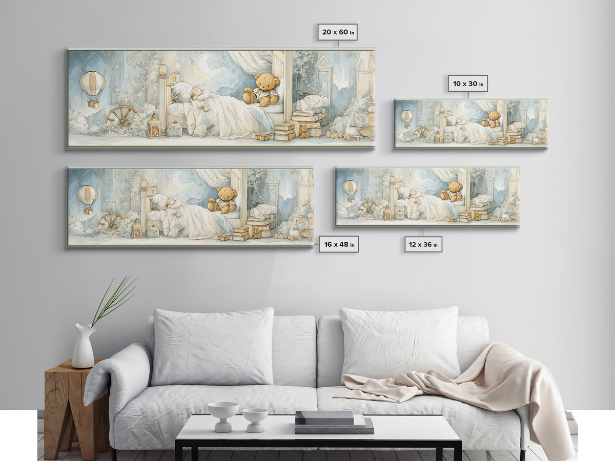 Storybook Bear with Little Lantern Canvas Print, Nursery Decor, Kids Wall Art, Abstract Art, Nursery, Room Decor, NDE-3x1-25