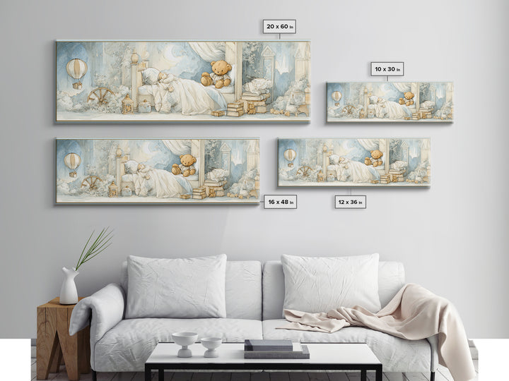 Storybook Bear with Little Lantern Canvas Print, Nursery Decor, Kids Wall Art, Abstract Art, Nursery, Room Decor, NDE-3x1-25