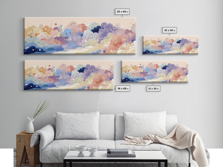 Pastel Rainbow with Soft Cloud Shapes Canvas Print, Nursery Decor, Boy Nursery Decor, Abstract Art, Nursery, Contemporary Art, NDE-3x1-41