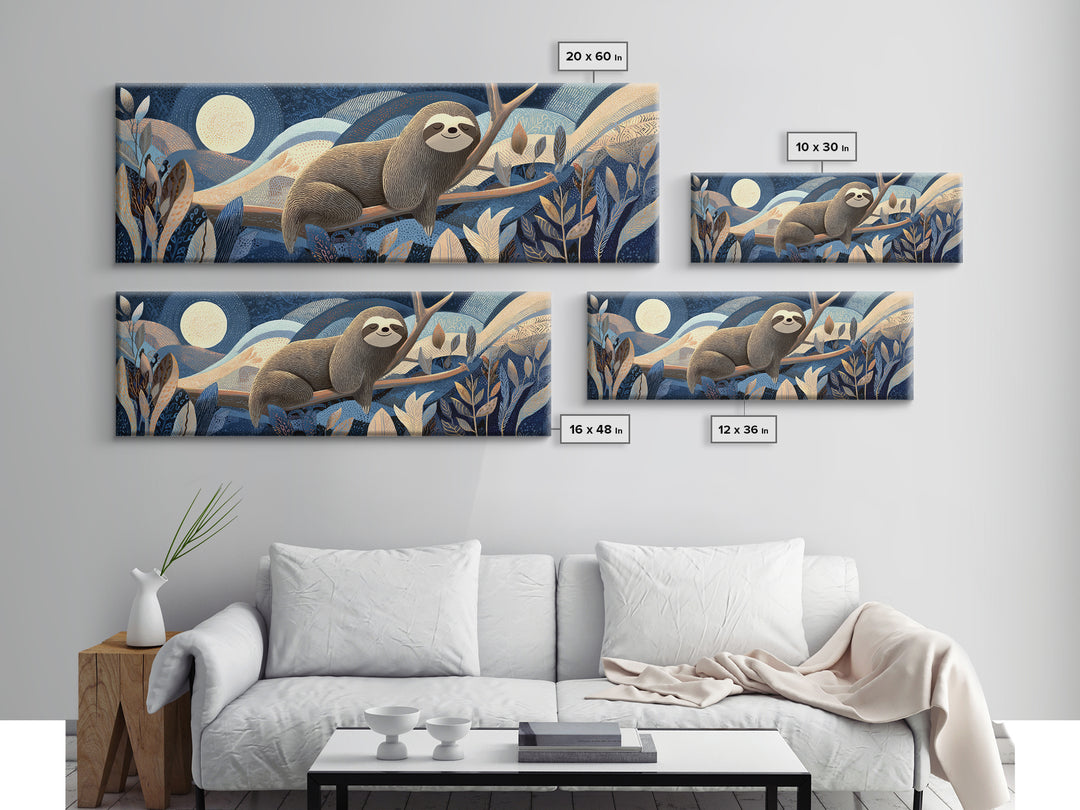 Sleepy Sloth Hanging from Branch Canvas Print, Nursery Decor, Safari Nursery Decor, Nursery, Modern Decor, Fine Art Print, NDE-3x1-46