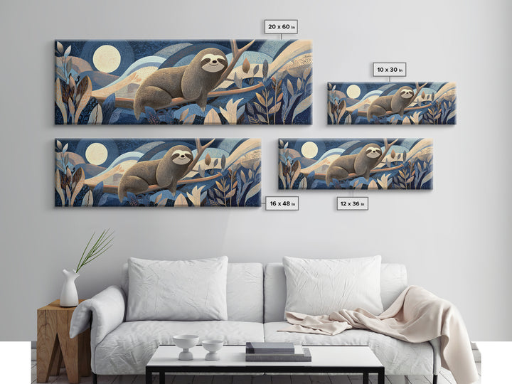 Sleepy Sloth Hanging from Branch Canvas Print, Nursery Decor, Safari Nursery Decor, Nursery, Modern Decor, Fine Art Print, NDE-3x1-46