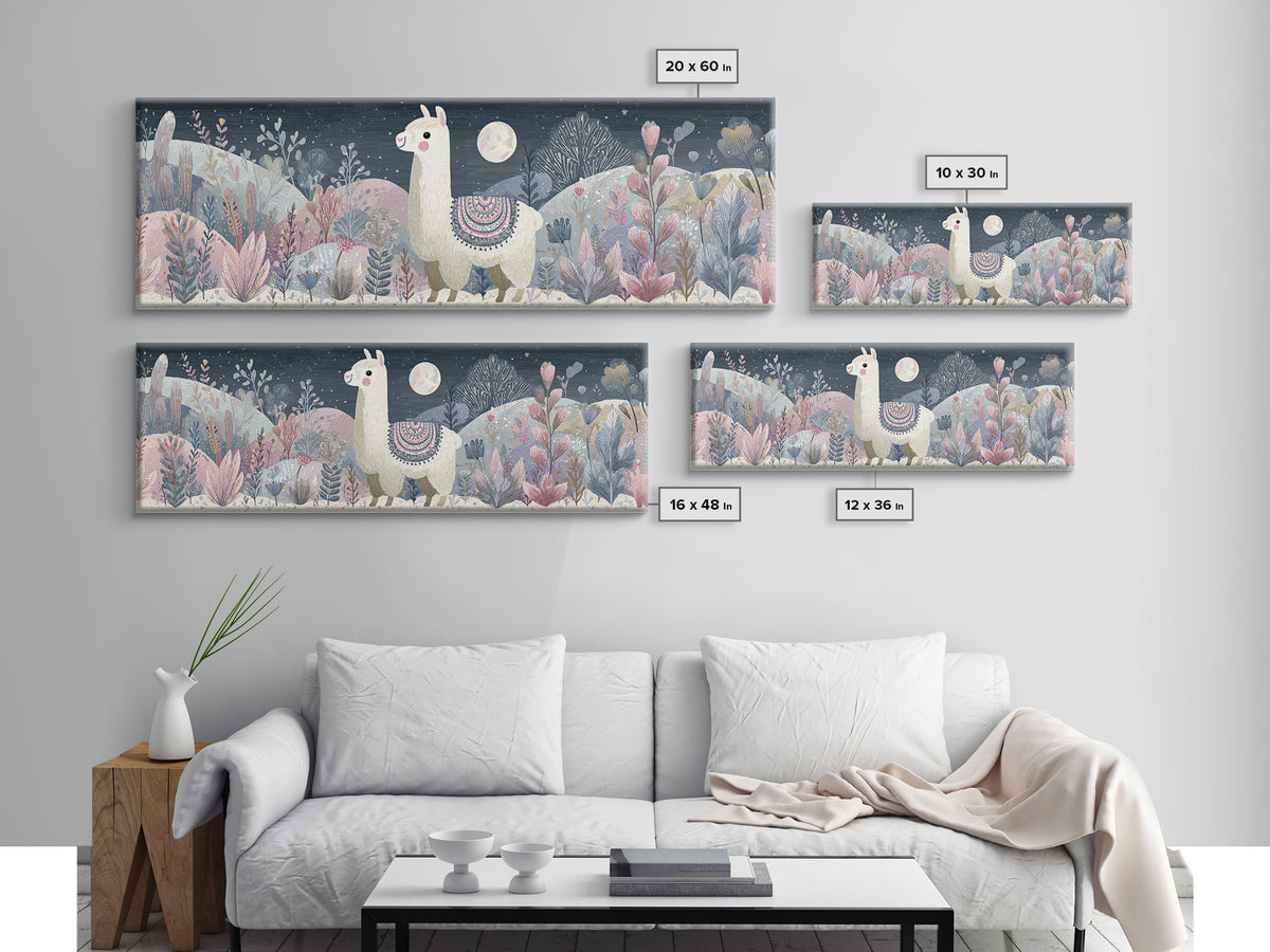 Cute Llama with Blanket Pattern Canvas Print, Nursery Decor, Nursery Wall Decal, Oil Painting, Nursery, Minimalist Decor, NDE-3x1-61