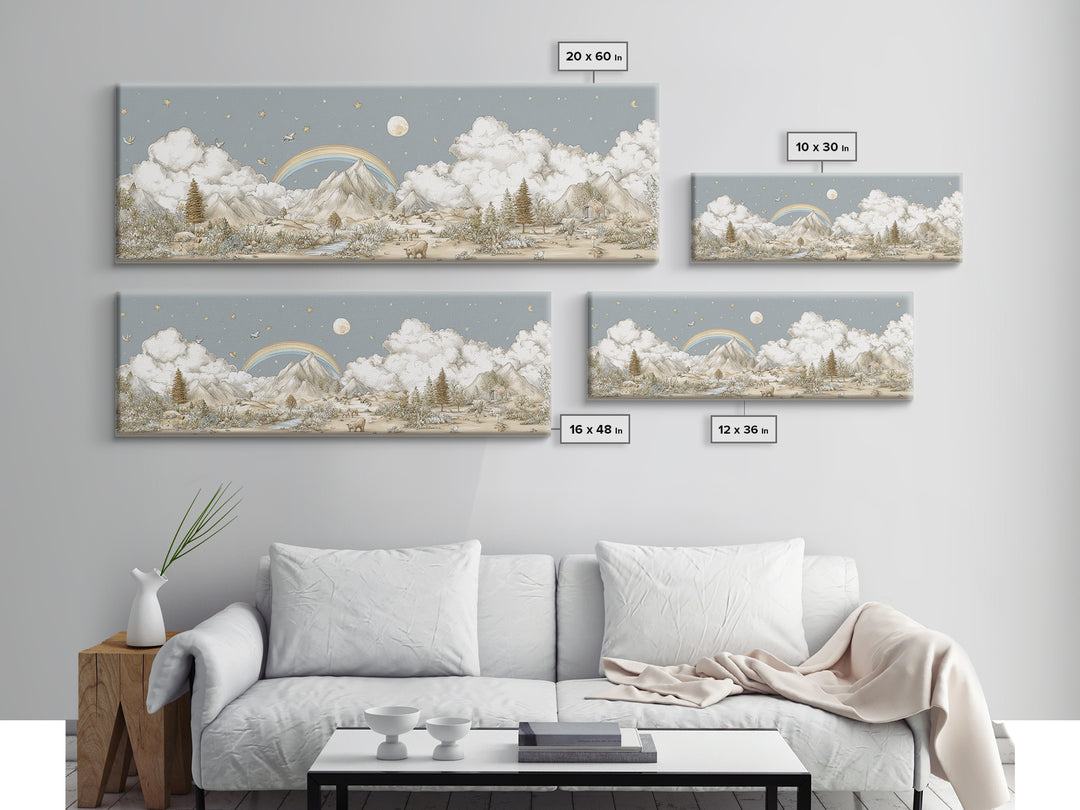 Calm Mountain Nursery Landscape Framed Canvas Print, Nursery Decor, Luxury Decor, Fine Art, Nursery, Nursery Wall Art, NDE-3x1-64