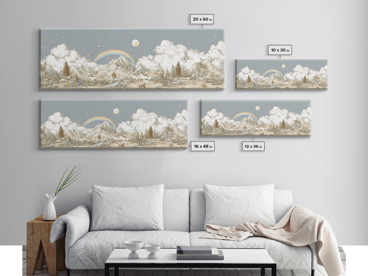 Calm Mountain Nursery Landscape Framed Canvas Print, Nursery Decor, Luxury Decor, Fine Art, Nursery, Nursery Wall Art, NDE-3x1-64