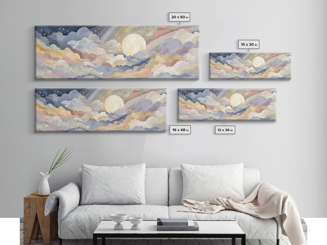 Pastel Rainbow with Soft Cloud Shapes Canvas Print, Nursery Decor, Boy Nursery Decor, Abstract Art, Nursery, Contemporary Art, NDE-3x1-65
