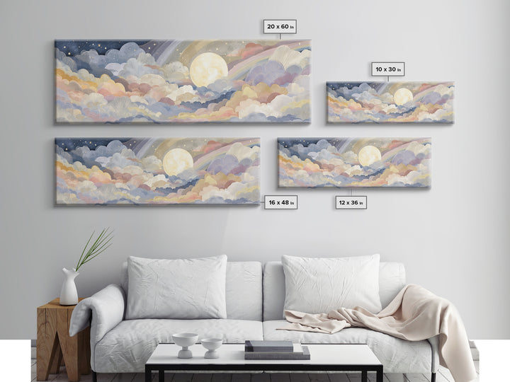 Pastel Rainbow with Soft Cloud Shapes Canvas Print, Nursery Decor, Boy Nursery Decor, Abstract Art, Nursery, Contemporary Art, NDE-3x1-65
