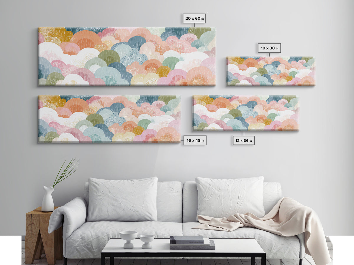 Cloud Rainbow and Raindrop Composition Framed Canvas Print, Nursery Decor, Canvas, Fine Art, Nursery, Playroom Decor, NDE-3x1-84