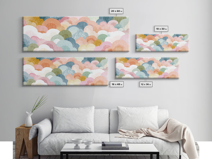 Cloud Rainbow and Raindrop Composition Framed Canvas Print, Nursery Decor, Canvas, Fine Art, Nursery, Playroom Decor, NDE-3x1-84