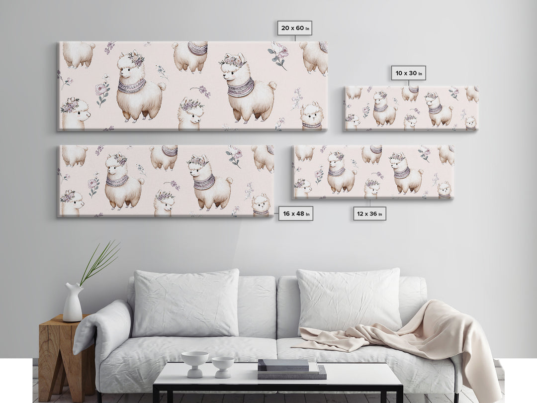 Cute Llama with Blanket Pattern Canvas Print, Nursery Decor, Nursery Wall Decal, Oil Painting, Nursery, Minimalist Decor, NDE-3x1-85