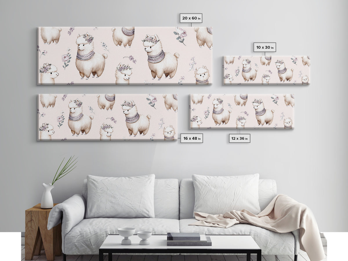 Cute Llama with Blanket Pattern Canvas Print, Nursery Decor, Nursery Wall Decal, Oil Painting, Nursery, Minimalist Decor, NDE-3x1-85