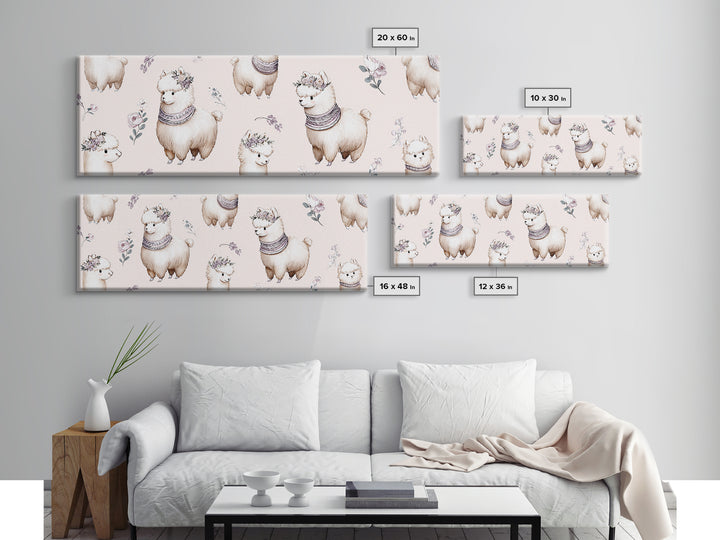 Cute Llama with Blanket Pattern Canvas Print, Nursery Decor, Nursery Wall Decal, Oil Painting, Nursery, Minimalist Decor, NDE-3x1-85