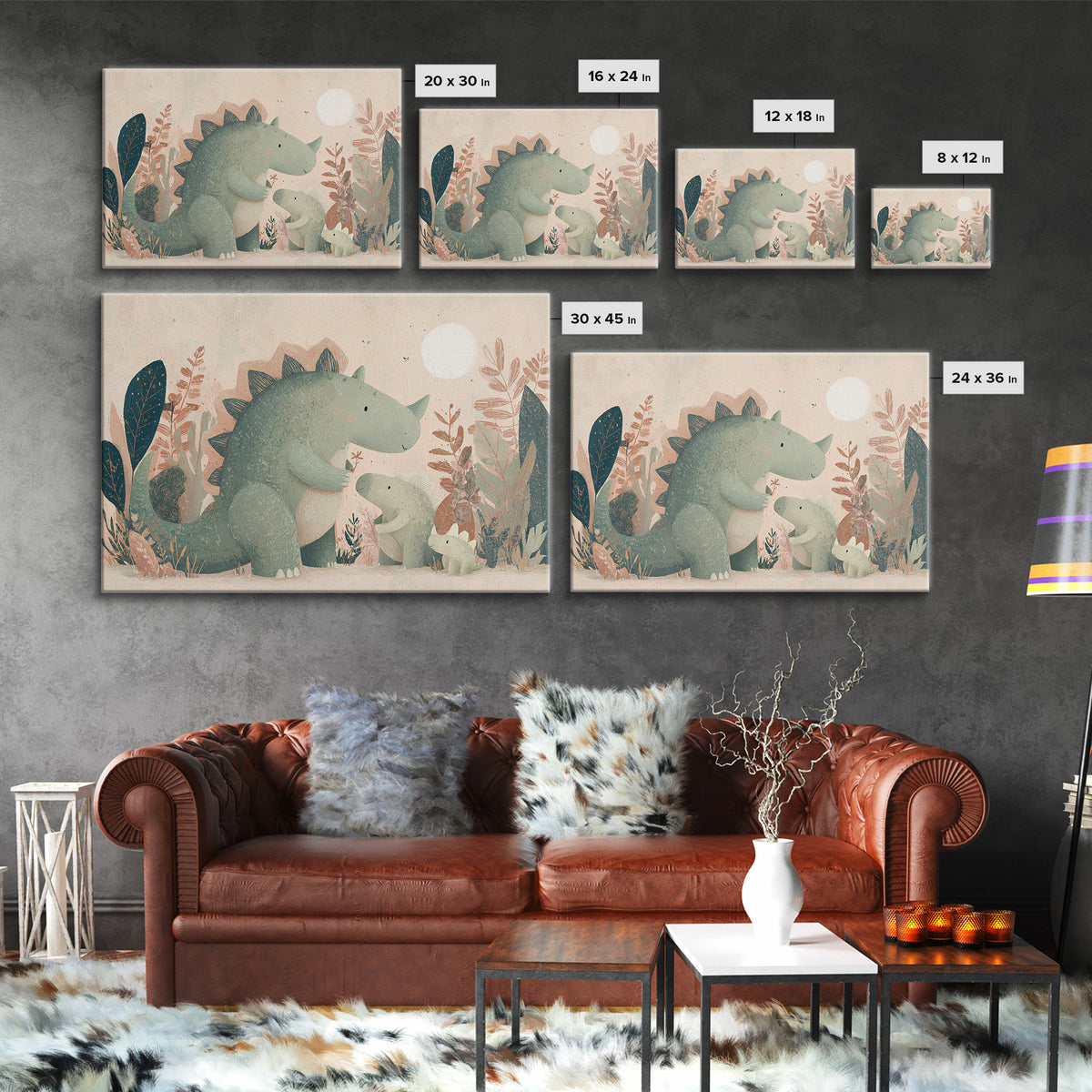 Gentle Dinosaur Family Canvas Print, Nursery Decor, Modern Decor, Fine Art, Nursery, Wall Decor, Art Print, Printable Wall Art, NDE-3x2-11