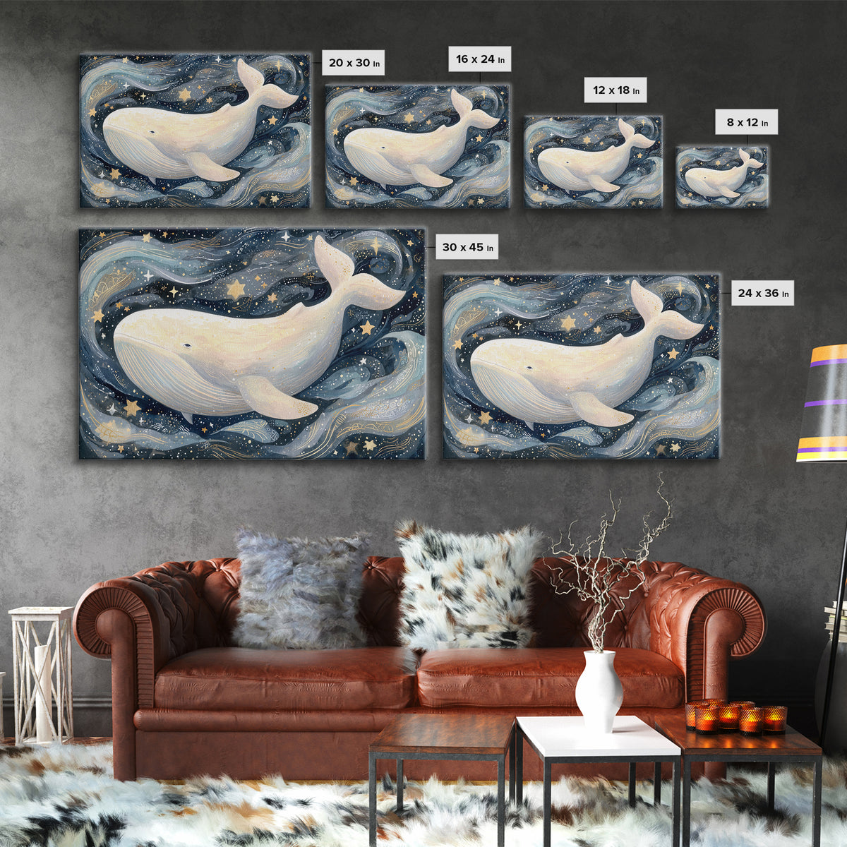 Baby Whale Swimming Through Stars Canvas Print, Nursery Decor, Wall Light, Fine Art, Nursery, Statement Artwork, Boho Decor, NDE-3x2-12