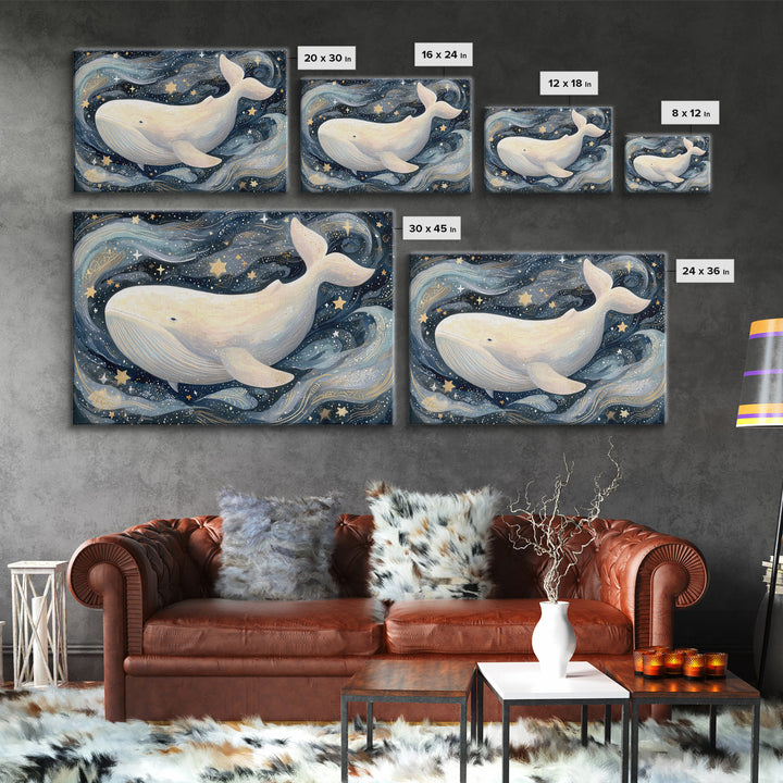 Baby Whale Swimming Through Stars Canvas Print, Nursery Decor, Wall Light, Fine Art, Nursery, Statement Artwork, Boho Decor, NDE-3x2-12