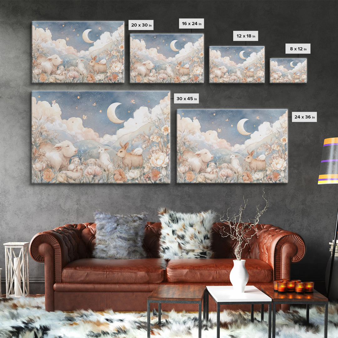 Farm Animals in Soft Watercolor Style Canvas Print, Nursery Decor, Wall, Oil Painting, Nursery, Nursery Wall Decals, NDE-3x2-22