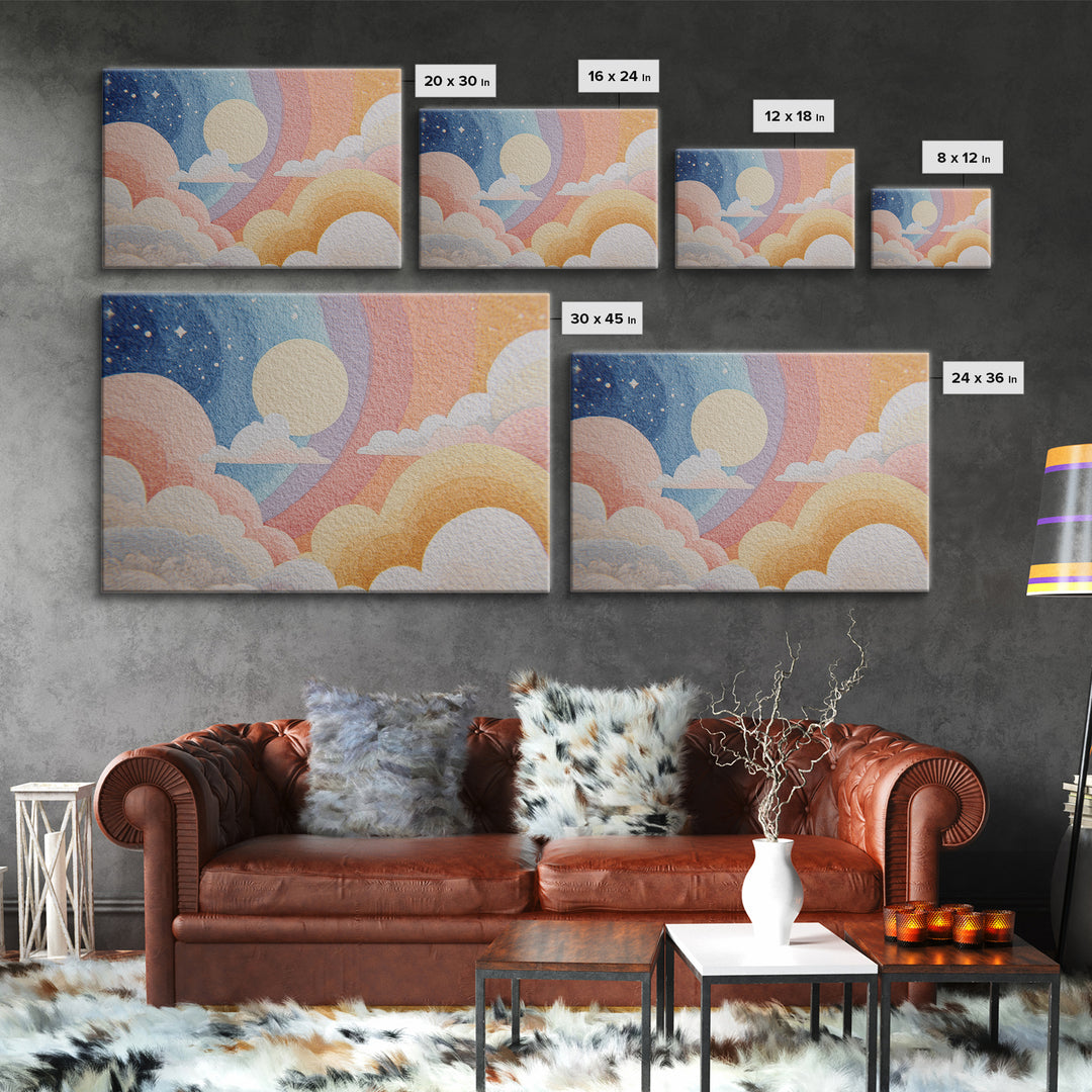 Pastel Rainbow with Soft Cloud Shapes Canvas Print, Nursery Decor, Modern Decor, Abstract Art, Nursery, Wall Decor, Art Print, NDE-3x2-53
