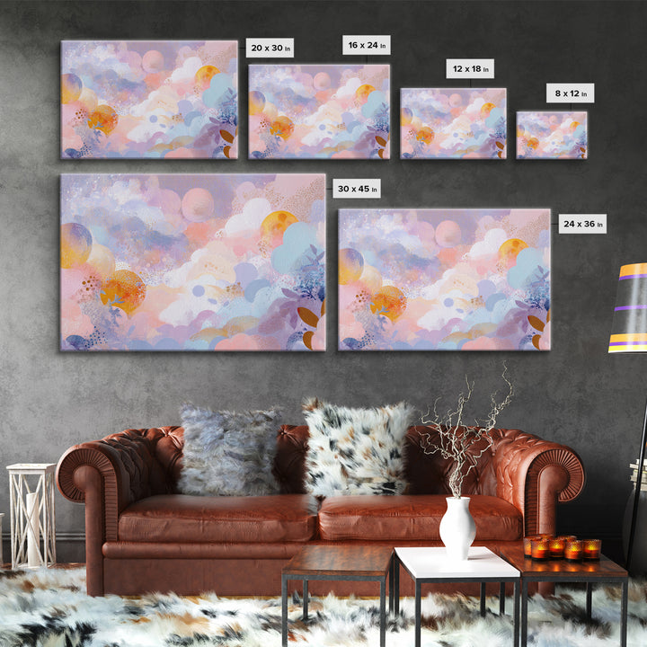 Pastel Rainbow with Soft Cloud Shapes Framed Canvas Print, Nursery Decor, Room Decor, Abstract Art, Nursery, Framed Wall Art, NDE-3x2-77