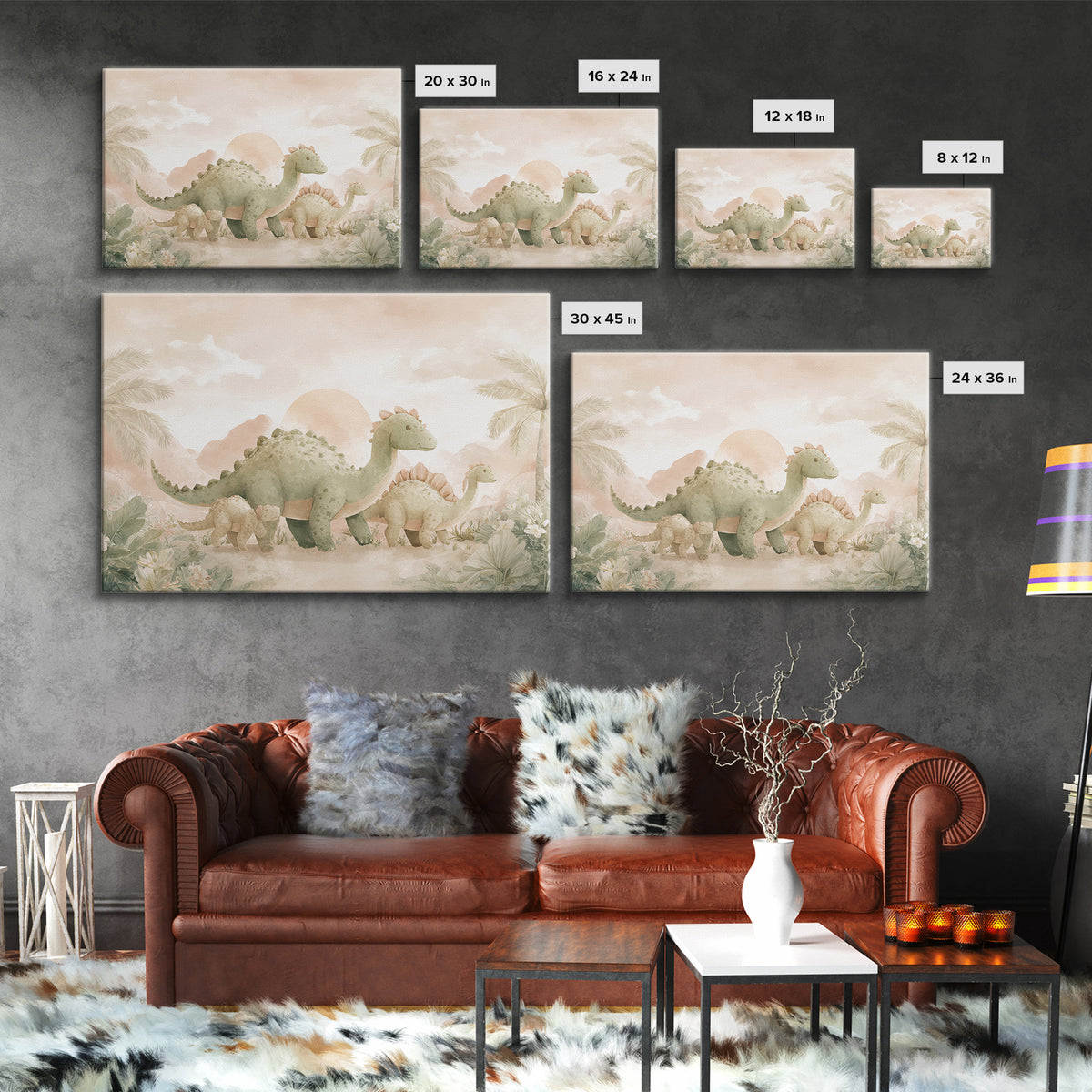 Gentle Dinosaur Family Canvas Print, Nursery Decor, Nursery Wall Decor, Fine Art, Nursery, Nursery Name Sign, Kids Wall Art, NDE-3x2-83