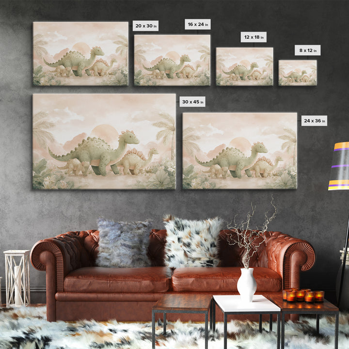 Gentle Dinosaur Family Canvas Print, Nursery Decor, Nursery Wall Decor, Fine Art, Nursery, Nursery Name Sign, Kids Wall Art, NDE-3x2-83
