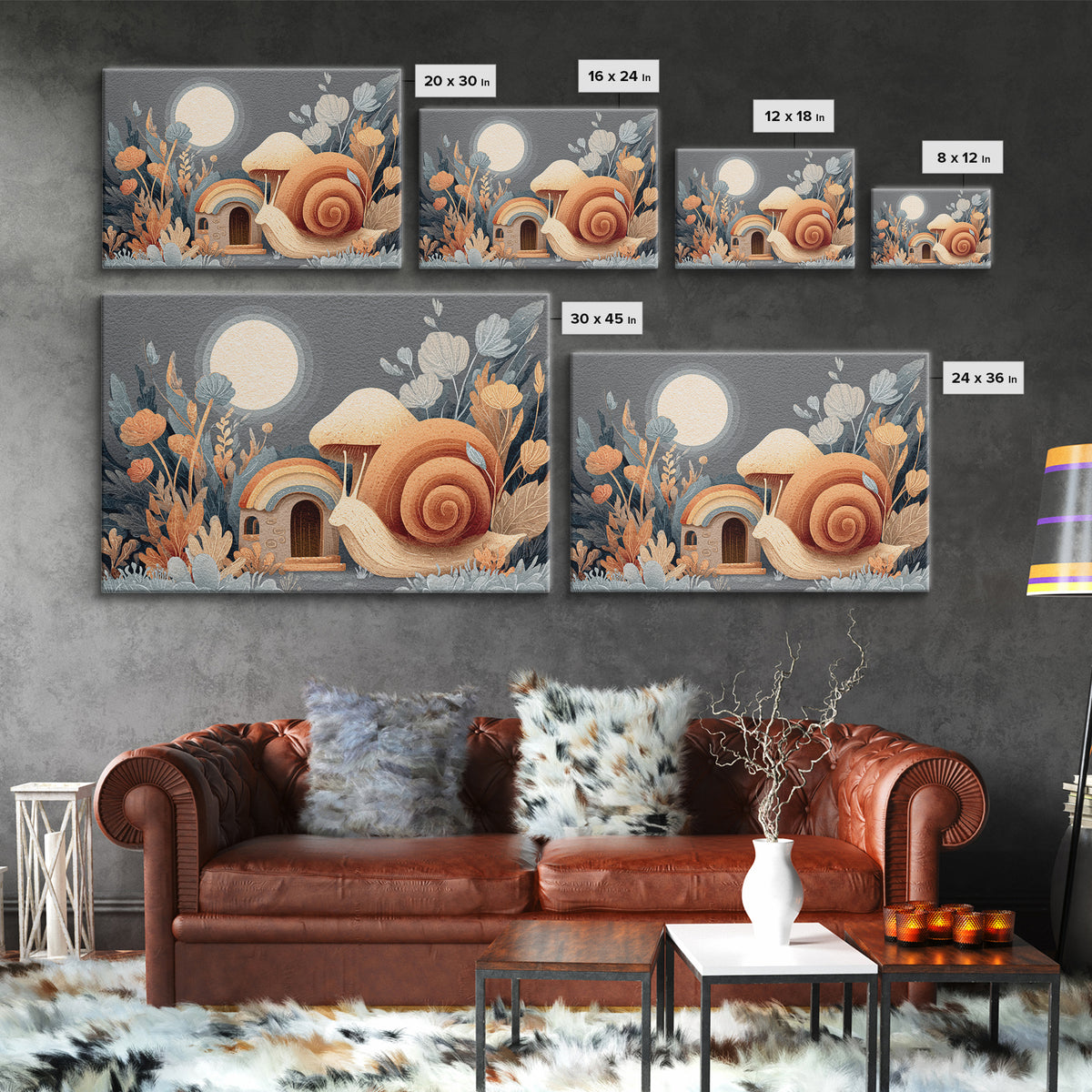 Garden Snail with Mushroom House Framed Canvas Print, Nursery Decor, Nursery, Fine Art, Nursery, Baby Girl Nursery Decor, NDE-3x2-99
