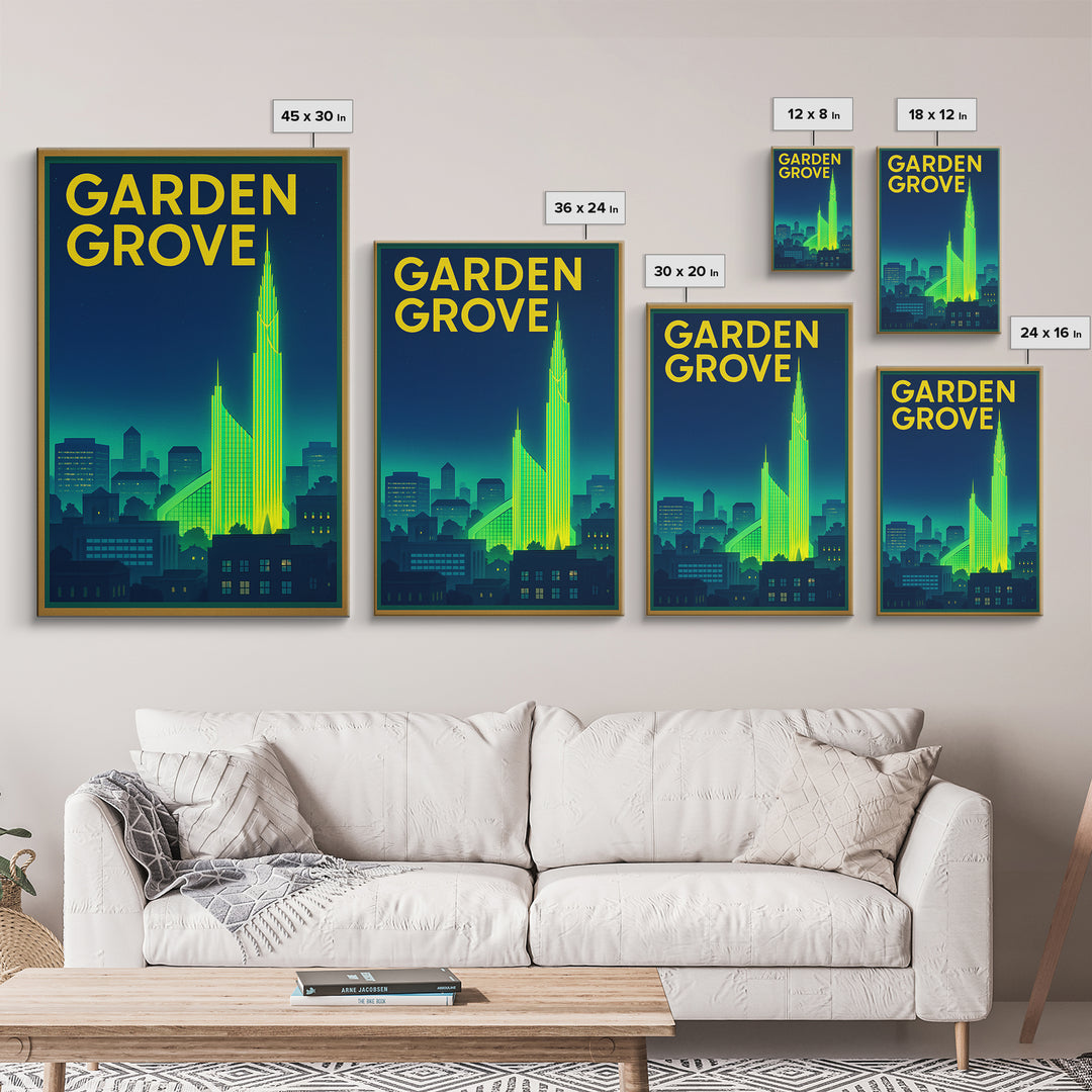 Garden Grove Travel Poster, Canvas Print, Electric Night Poster Art, Garden Grove Poster Print, Travel Wall Art, Wanderlust Decor